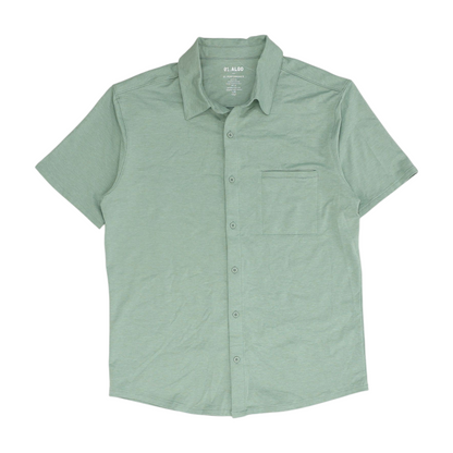 Green Solid Short Sleeve Button Down
