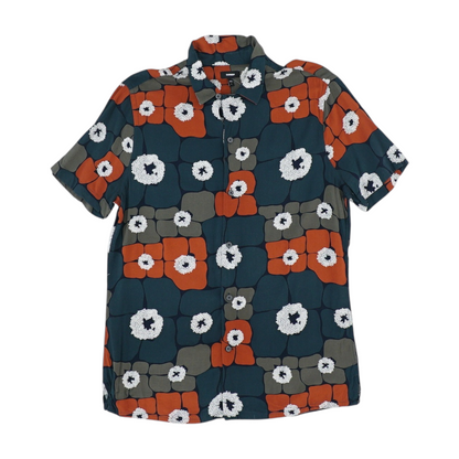 Navy Graphic Short Sleeve Button Down