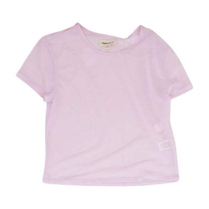 Pink Solid Sheer Crewneck T-Shirt