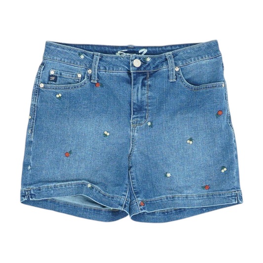 Blue Solid Denim Shorts
