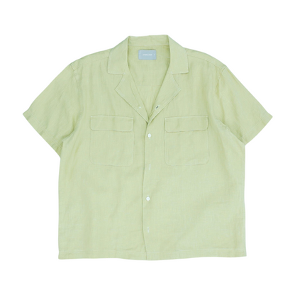 Green Solid Short Sleeve Button Down