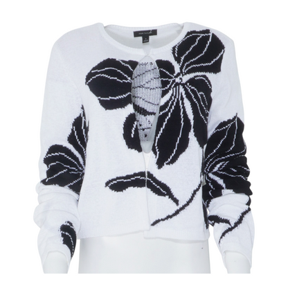 White Petite Floral Cardigan Sweater