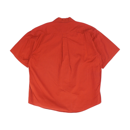 Red Solid Short Sleeve Button Down