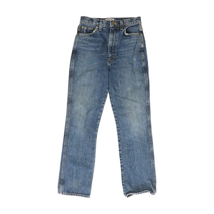 Blue Solid High Rise Straight Leg Jeans