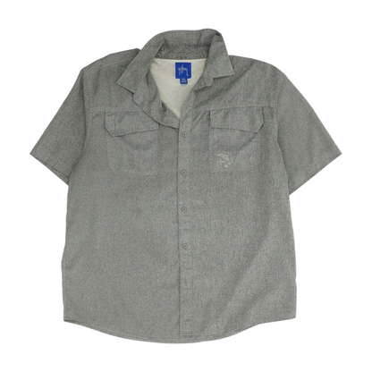 Gray Solid Short Sleeve Button Down