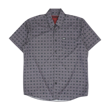 Gray Graphic Short Sleeve Button Down