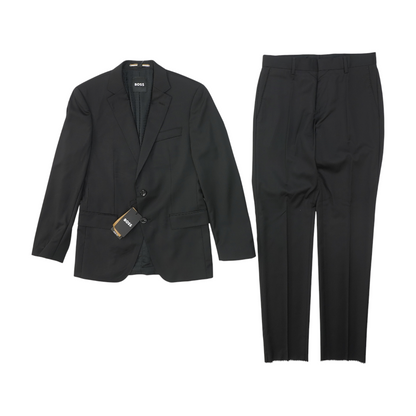 Black Solid Wool Suit