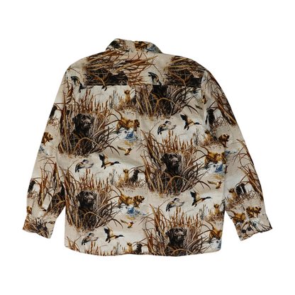 Beige Graphic Long Sleeve Button Down