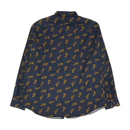 Navy Print Long Sleeve Button Down