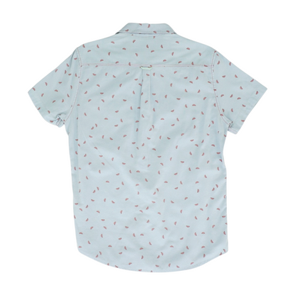 Blue Graphic Short Sleeve Button Down