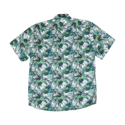 White Tropical Short Sleeve Button Down