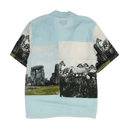 Blue Graphic Short Sleeve Button Down