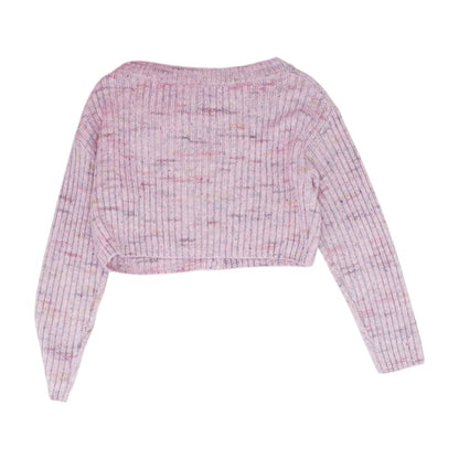 Pink Solid Cropped Sweater