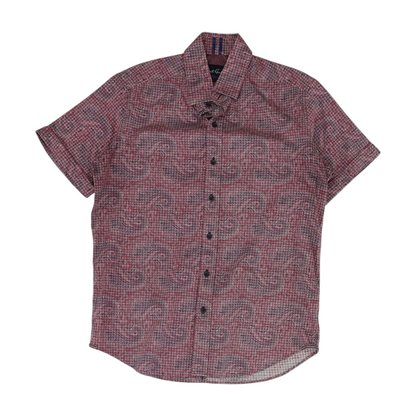 Red Print Short Sleeve Button Down