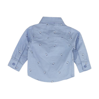 Blue Graphic Long Sleeve Button Down