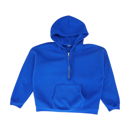 Blue Solid Hoodie Pullover
