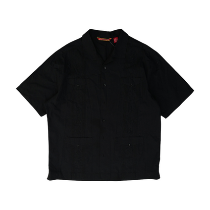 Black Solid Short Sleeve Button Down