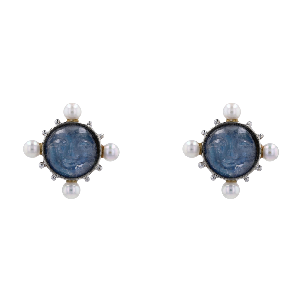 18K White Gold Moonstone Stud Earrings