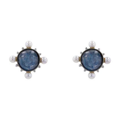18K White Gold Moonstone Stud Earrings