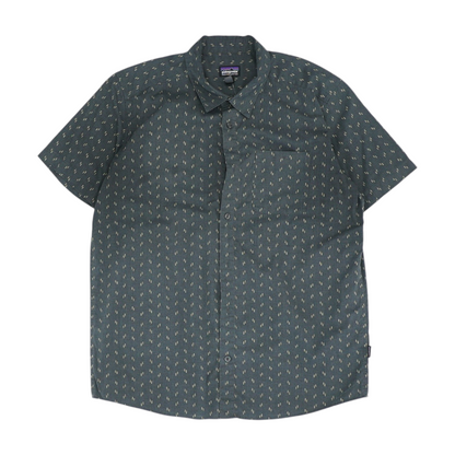 Navy Print Short Sleeve Button Down