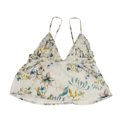 Beige Floral Cropped Blouse