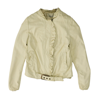 Cream Solid Leather Jacket