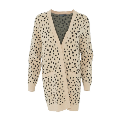 Beige Polka Dot Cardigan Sweater
