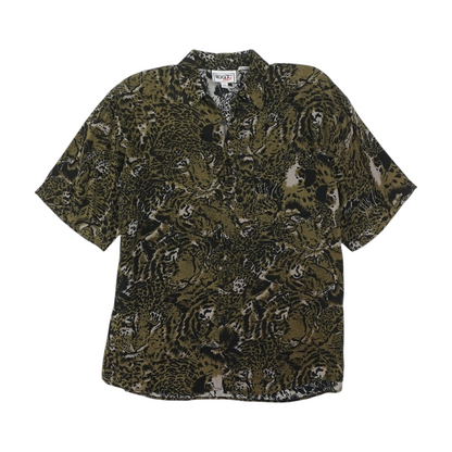 Vintage Olive Animal Print Short Sleeve Button Down