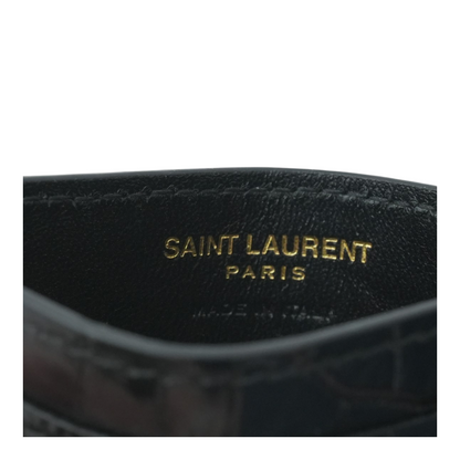 Black Cassandre Card Case in Crocodile-Embossed Shiny Leather