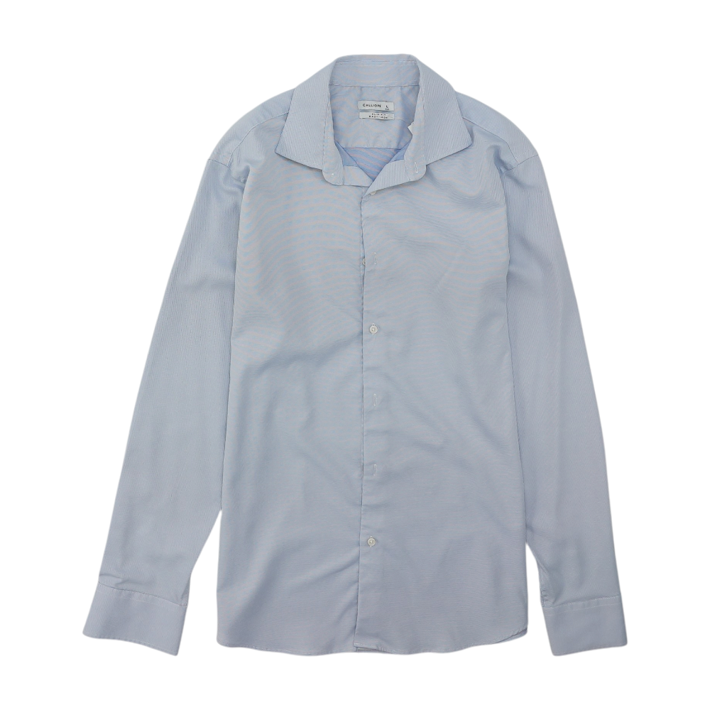 Blue Solid Long Sleeve Button Down