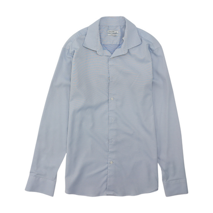 Blue Solid Long Sleeve Button Down