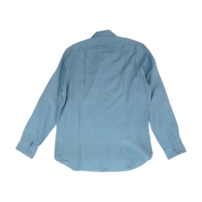 Blue Solid Long Sleeve Button Down