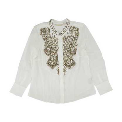 White Petite Print Button Down