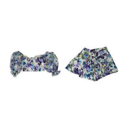 White Floral Short Set
