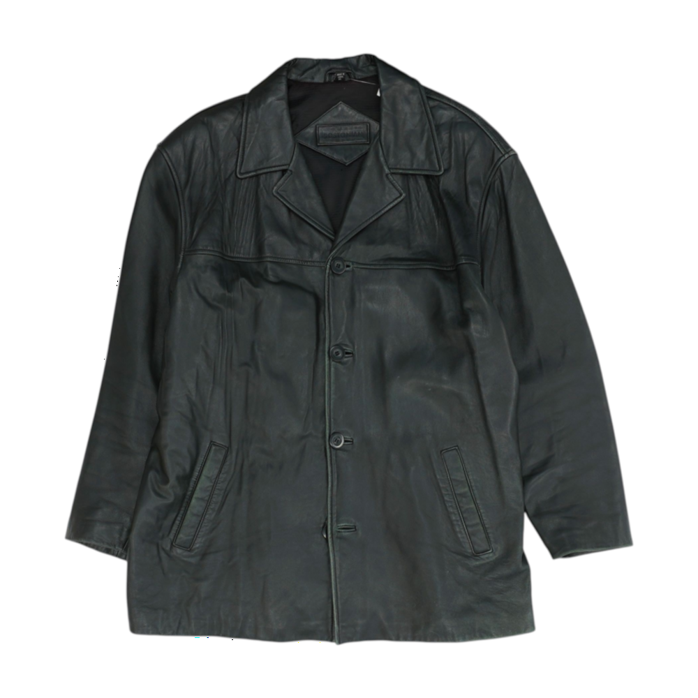 Black Solid Leather Coat