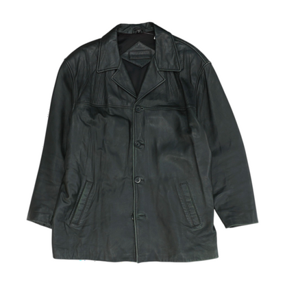 Black Solid Leather Coat