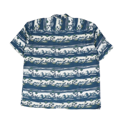 Navy Graphic Short Sleeve Button Down