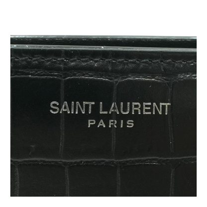 Black Paris East/West Wallet in Crocodile Embossed Leather