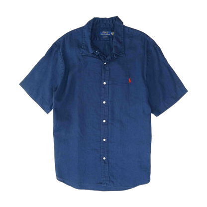 Navy Solid Short Sleeve Button Down