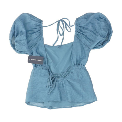 Blue Solid Short Sleeve Blouse