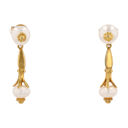 14K Yellow Gold Cultured Pearl Drop Earrings