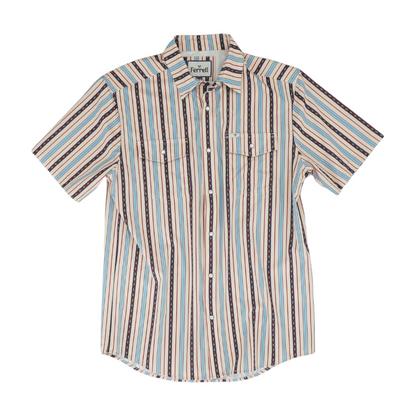Beige Striped Short Sleeve Button Down