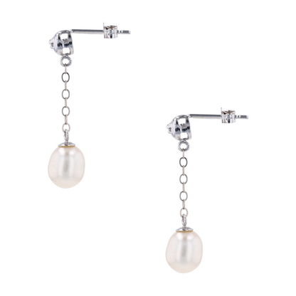 14K White Gold Cultured Pearl Drop Earrings