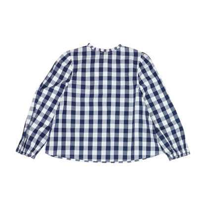 Navy Check Long Sleeve Blouse