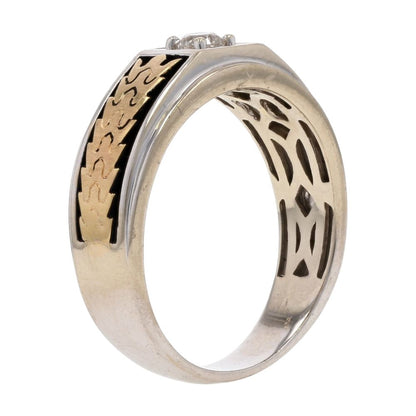 1/5 Ct 14K Two Tone Gold Diamond With Gold Leaf And Black Accented Shank Band