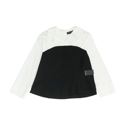 Black Plus Size Color Block Button Down