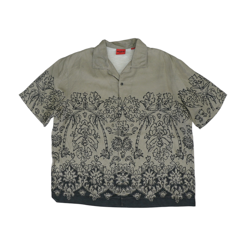 Brown Print Short Sleeve Button Down