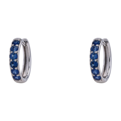 14K White Gold Sapphire Hoop Earrings