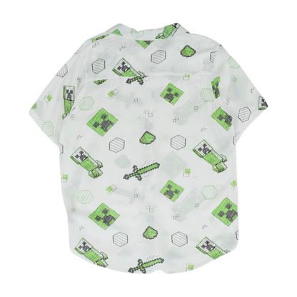 White Graphic Short Sleeve Button Down