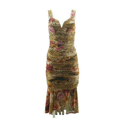 Tan Floral Midi Dress